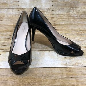 Cole Haan Open Toe Black Patent Leather Heel